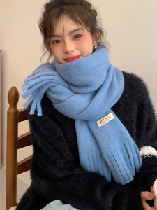 miiow | Thickened Knitted Scarf Womens Autumn Winter Warm Korean Style Atmosphere Versatile Polyester Fiber Long Rectangle Neck Warmer