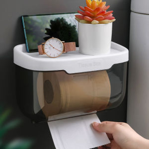 Wall Mounted Tissue Holder Waterproof and Non Perforated Toilet Paper Drawer Storage Rack Paper Box