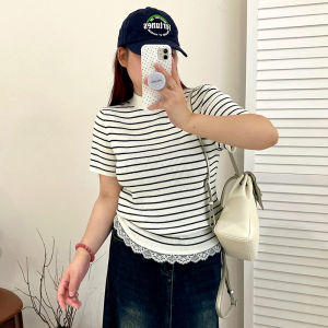 plus Size Womens Base Shirt Half Collar Inner Wear Outer Wear Lace Knitted Top City Walk Polyester Fiber T-Shirt Dress