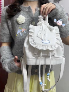 กระเป๋าสะพายไหล่ลายสก็อตผ้าลูกไม้ White Delight ความจุขนาดใหญ่ กระเป๋าสะพายไหล่ผู้หญิง ดีไซน์น่ารักและหวานๆ กระเป๋าสะพายไหล่แบบหนังสืออ่านได้