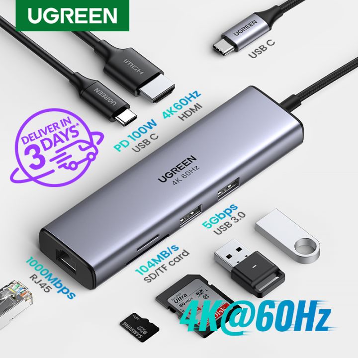 Adaptateur Ugreen USB-C Hub 7-en-1 4K@60Hz HDMI Thunderbolt 3 HDR 10