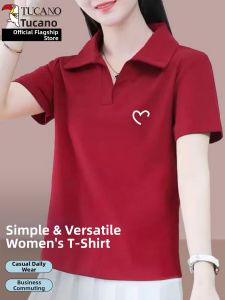 TUCANO | Simple and Versatile Short Sleeve T-Shirt Slimming Love Print Collar Womens