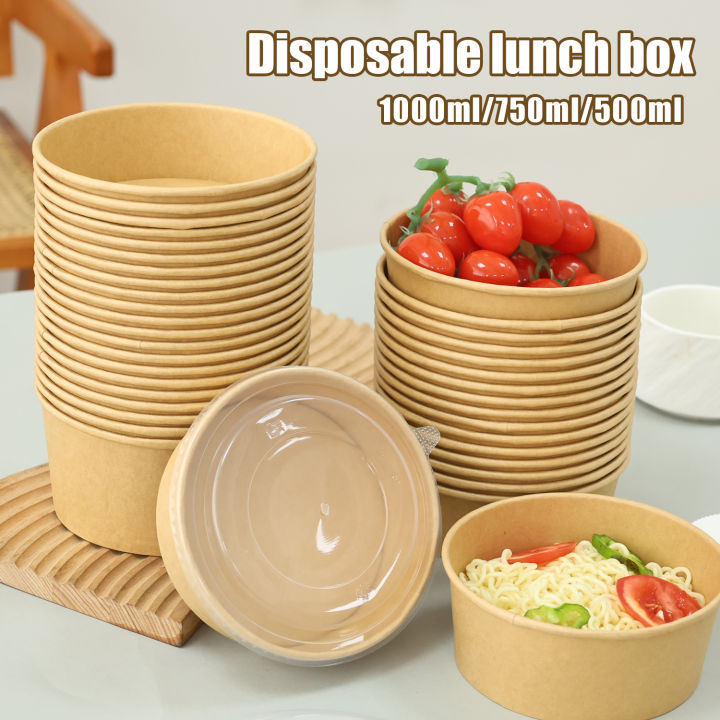 【On Sale】10Pcs Disposable Kraft Paper Bowls with Lids Eco Kraft Aalad ...