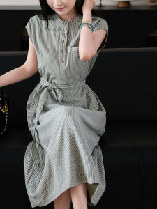 XIAOER | Elegant Cotton Woven Stripe Dress