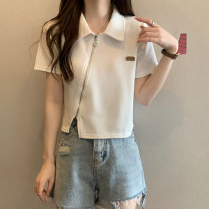 เสื้อยืดคอโปโลทรงเข้ารูปสไตล์เกาหลีสำหรับผู้หญิงในช่วงฤดูร้อน ทรงเข้ารูป แขนสั้น ทรงเข้ารูป โพลีเอสเตอร์ 100% เสื้อยืดคอโปโล