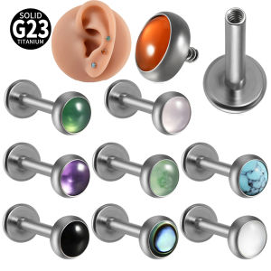 1PC G23 Titanium Round Onyx Quartz Stone Amethyst Labret Ear Helix Cartilage Internal Thread Body Piercing Jewelry