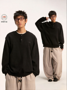 JNXS | Thermal Fleece Lined Waffle Henley Sweater