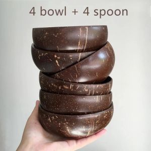 12-15cm Natural Coconut Bowl set wooden Salad Ramen bowl Coconut Wood Spoon Set coco smoothie Kitchen tableware Coconut bowl