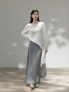 Cantonstory | Floral Gray High Waist A-Line Pleated Half Skirt