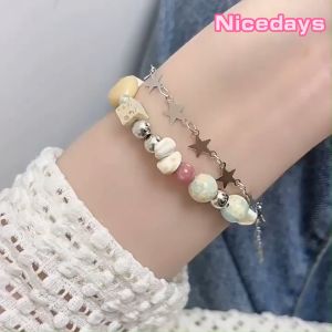 Nicedays🍒Gelang Bintang Mutiara Manik-manik Gelang Niche Ins Desain Sense Aksesoris Gelang Zirkon