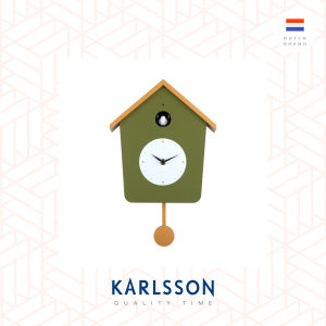 Karlsson Đồng hồ treo tường L. Màu xanh quân đội nhựa nhẹ cúc cu 34.5cm W. Vàng hoàng thổ (con lắc)