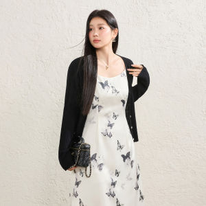 V-Neck Elegance Satin Imitation Knitted & Camisole Dress 2pc Set