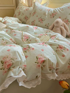 Spring Summer 2025 New Floral Lace Cloud Feel Washed Cotton Four Piece Bedding Set Simple Style Three Piece Quilt Cover Other Fabric