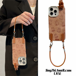 Meadow Brown Furry Integrated Mobile Phone Case with Lanyard for  15Promax 13New 16Promax Cute Monster Smile Design EcoFriendly