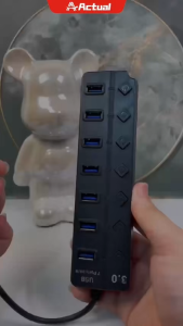 【ACTUAL】USB Hub 3.0 7 Port dengan Switch On/Off | Kecepatan Transfer Hingga 5Gbps | Multiport Adaptor untuk Laptop  PC MacBook  Smart TV PS4/PS5