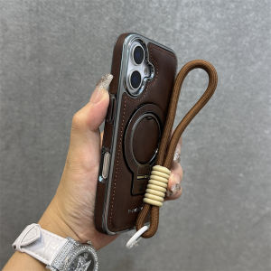 Leather Magnetic Ring Phone Case Deep Brown Business Style Compatible with Apple 16 17 Models iPhone 16 pro Max 15 pro 14 Creative 13 Niche 12 Trendy Brand 16 plus