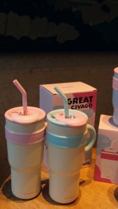 CIVAGO(23oz/40oz)แก้วเก็บความเย็นพร้อมหลอดดูด ความจุขนาดใหญ่ สเตนเลส 316 ลิตร เก็บน้ำแข็งได้