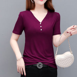 Summer V Neck Modal Thread Short Sleeve T-shirt: A Stylish Option for Plus Size & Chubby Girls