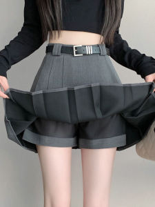 Gray A-Line Mini Skirt High Waist Suit Fabric Womens Spring Autumn Short Flared Skirts Korean Style Polyester Fiber