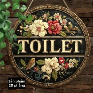CIFbuy | Biển Hiệu Nhà Vệ Sinh Bằng Gỗ Thủ Công Cổ Điển Với Chữ Vàng Hoa Văn 8x8 Inch Tấm Trang Trí Phòng Tắm Chất Liệu Kim Loại