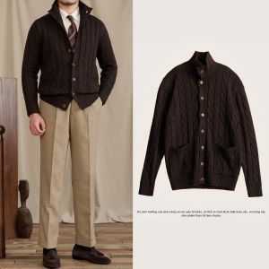 Áo Cardigan Len Pha Cổ Đứng Họa Tiết Jacquard Ôm Sát cho Mùa Thu và Đông