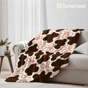 Cow Print Pink Bow Soft Warm Flannel Blanket Lightweight Cozy Christmas Halloween Home Decor Room
