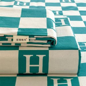 2024 New Thickened Old Style Linen Cotton Bed Sheet Three Piece Set Dormitory Student Quilt Cover All Seasons Universal Use