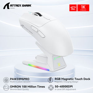 ATTACK SHARK | ATTACK SHARK X1 Gaming Wireless 3 MODE 2.4G /Bluetooth/Wired RGB Magnetic Charger Mouse 53g Ultra-Light PAW3395PRO 26000DPI