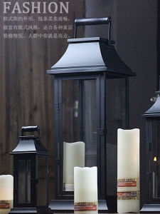 Electronic Candle Lamp Iron Art Glass Floor Lamp Vintage Chinese Handheld Windproof Candlestick Outdoor Courtyard Candle Holder
