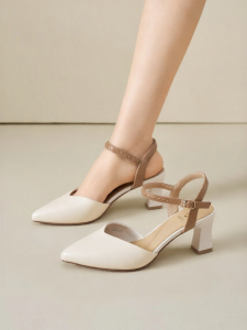 Josiny | Spring and Summer French Style Peep Toe Strap Block Heel Shoes