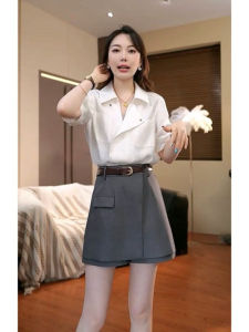 Summer Fashion Pear Shape Slimming Ensemble High Waist A-Line Skirt Short Sleeve Polo Neck Two-Piece Set for plus Size Women