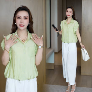 Áo Thun Nữ Tay Ngắn Cổ Polo Họa Tiết Hoa Mùa Hè Mới Về Cổ Tròn Thắt Nơ Dáng Rộng Thoải Mái Chất Liệu Polyester