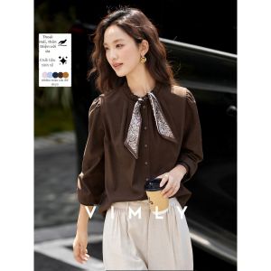 Vimly | Áo Blouse Cổ Nơ Vải Lin Orange Pha Chất Liệu Cổ Điển 26 Mới Thu