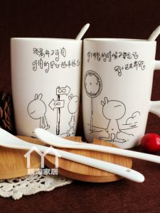 Large Capacity Ceramic Coffee Mug with Lid Home Use Cartoon Couple Mugs Macaron Mugs Tea Cups for Adults Office And Home