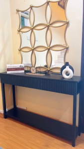 Solid Wood Side Table Console Table with 3 Drawers for Home and Office Use Iron legs Display Rack