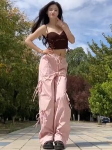 Wide Leg High Waist Straight Pants For Women Casual Drawstring Cargo Bow Quick-drying Trousers