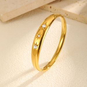 Kemstone Stainless Steel Zircon Octagram Adjustable Opening Bangle for Women Fashion Jewelry Gift