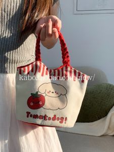 2025 New Portable Cartoon Bucket Handheld Lunch Bag Small Size Fashionable Canvas Bag for Daily Outings Versatile Design