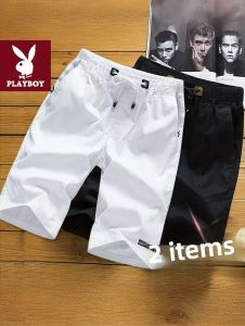 Mens Casual Cotton Shorts Loose Fit Summer Beachwear Breathable Lightweight Five-Seven Inch Length Sporty Comfortable White