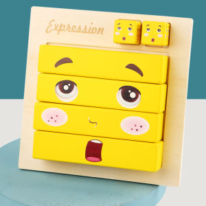 Wooden Six-Sided Picture Puzzle Blocks Three-Dimensional Five-Senses Changing Face Toy Six Expressions Educational Interactive Table Game