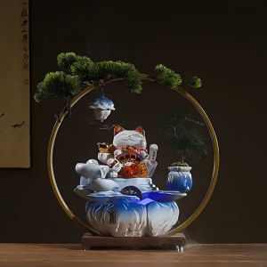 น้ำตกตั้งโต๊ะ แมวกวักนำโชค เสริมฮวงจุ้ย สิริมงคล modern น้ำพุตั้งพื้นแต่งบ้าน ของขวัญมงคล