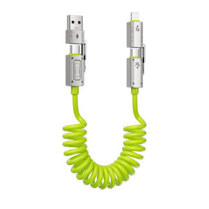 240W Car Spring Retractable Cable 2M Liquid Silicone Anti-Bending Data Cable 4 in 1 Super Fast Charging Phone Charger USB Cord For ios15/16/Type C