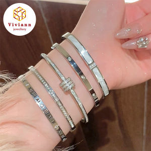 Viviann Classic Bracelet Design Silver Color Waterproof Stainless Steel Luxury Brand Sparkling Zircon Bangles for Women Gift Jewelry New Fashion Womens Bracelet Couple Bangle Cubic Zirconia Gold Color Jewelry Gift For Men 