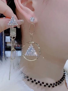 925 Sterling Silver Geometric Asymmetric Long Earrings Women Fashionable Unique Design Ear Jewelry Drop Earrings Korean Style