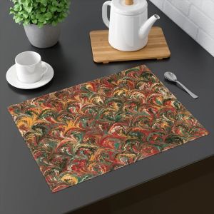 VIKAMA Vintage Peacock Marbled Placemats Bộ 2/4/6 Vải Lanh Polyester Chống Trơn Trượt Chịu Nhiệt Có Thể Giặt Được Bàn Ăn Thảm Trang Trí Nhà