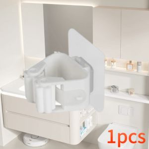 Wall Mounted Plastic Hanging Mop Storage Rack Self-adhesive Mop Holder Punch-Free Clip Hook Space Saving for Broom Mop Storage