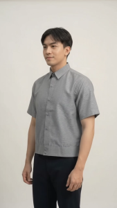Plain Grey Polo Jacket Barong Premium Jusilyn Short Sleeves