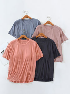 Modal Cotton Padded Short-Sleeved T-shirt Women's Summer Pajamas Pajamas Tops Thin Split Slimming Half-Sleeved Base Shirt