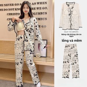MiiOW | Bộ đồ ngủ dài tay rộng rãi có đệm ngực cho nữ mùa thu đông MiiOW Sweet Cute Style Bộ đồ mặc nhà thoải mái thoáng khí