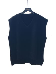 สีดําถักเสื้อกั๊กผู้หญิงใหม่ 2023 ฤดูใบไม้ร่วง/ฤดูหนาวหลวมFitสไตล์วิชาการเปิดDaywearเส้นใยโพลีเอสเตอร์